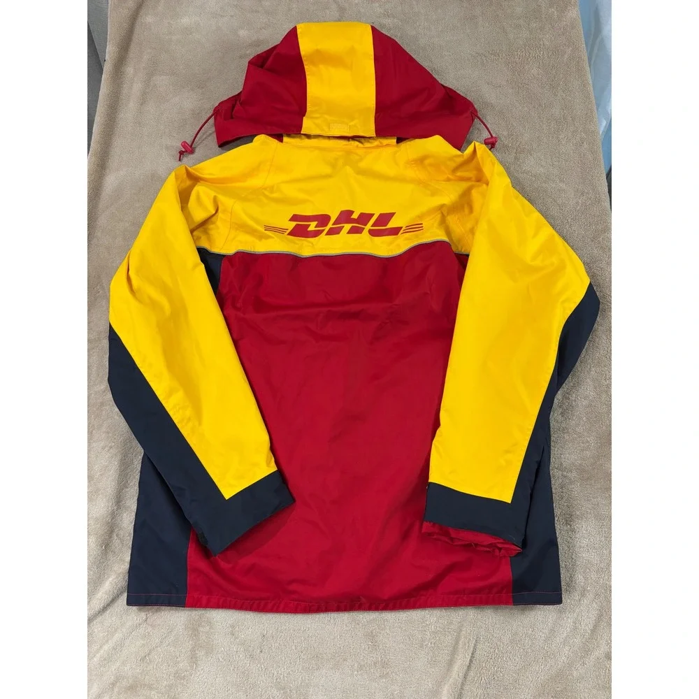 Vintage DHL‎ Service Wind Jacket Men M Red Yellow Mesh Lined Hood Activewear EUC